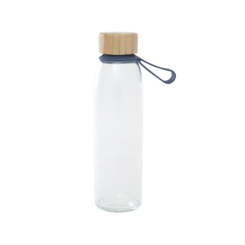 Стеклянная бутылка для воды Porto объемом 500 мл с силиконовой ручкой и бамбуковой крышкой - Синий