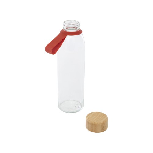 Стеклянная бутылка для воды Porto объемом 500 мл с силиконовой ручкой и бамбуковой крышкой - Brick