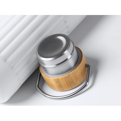 Термобутылка «Нобук» из переработанной нержавеющей стали, с бамбуковой крышкой, белый