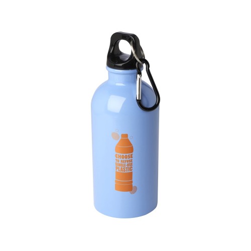 Одностенная бутылка для воды с карабином Oregon, изготовленная из нержавеющей стали, сертифицированной по стандарту RCS, объемом 400 мл - Cloud Blue