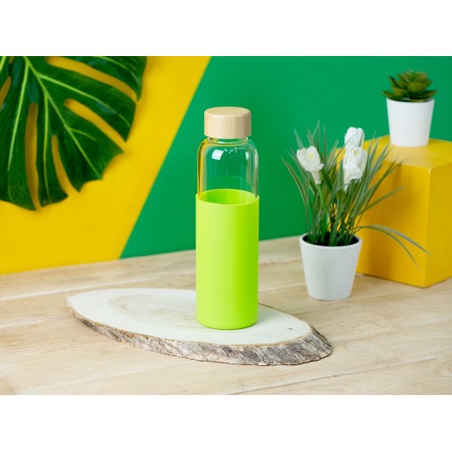 Бутылка для воды стеклянная "Refine", в чехле, 550 мл, зеленое яблоко