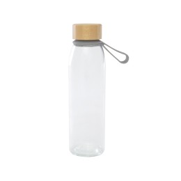 Стеклянная бутылка для воды Porto объемом 500 мл с силиконовой ручкой и бамбуковой крышкой - Серый