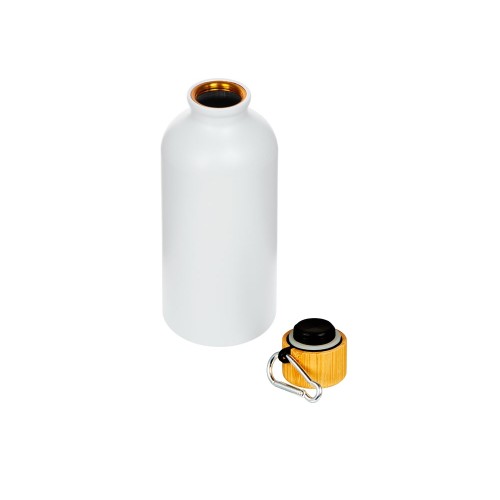 Матовая спортивная бутылка "Hip S Bamboo" с карабином и объемом 400 мл, белый