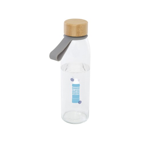 Стеклянная бутылка для воды Porto объемом 500 мл с силиконовой ручкой и бамбуковой крышкой - Серый
