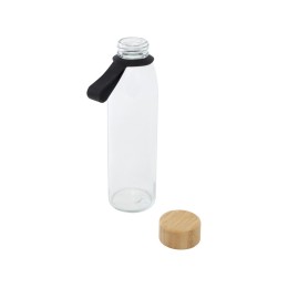 Стеклянная бутылка для воды Porto объемом 500 мл с силиконовой ручкой и бамбуковой крышкой - сплошной черный