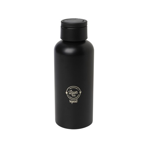 Trinity бутылка для воды из переработанного алюминия, сертифицированного согласно RCS, объемом 600 мл, с крышкой из переработ - сплошной черный
