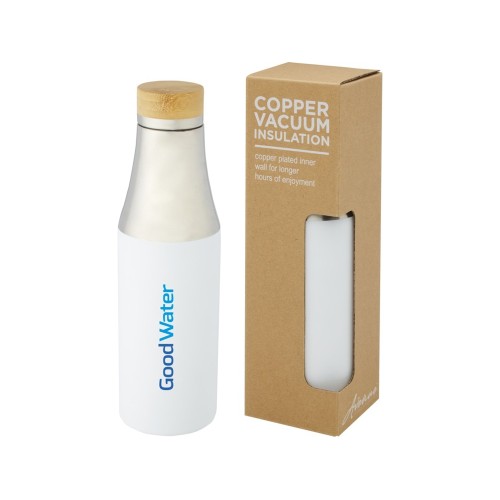 Hulan Бутылка объемом 540 мл с вакуумной изоляцией из меди и бамбуковой крышкой, белый