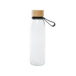 Стеклянная бутылка для воды Porto объемом 500 мл с силиконовой ручкой и бамбуковой крышкой - сплошной черный