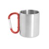Кружка GUAYA с ручкой карабином, 230 мл, серебристый/красный