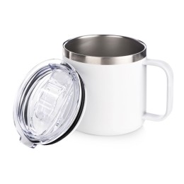 Кружка стальная Alaska с крышкой слайдером, powder coating, белый