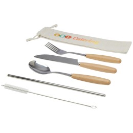 Набор столовых приборов из нержавеющей стали и бука Root из 5 предметов - Натуральный