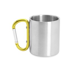 Кружка GUAYA с ручкой карабином, 230 мл, серебристый/желтый
