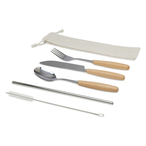 Набор столовых приборов из нержавеющей стали и бука Root из 5 предметов - Натуральный