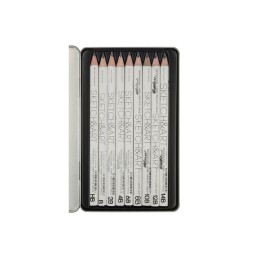 Набор чернографитовых карандашей  "Sketch & Art"  утолщенные,9 шт. hb-14b,  металлическая коробка с ложементом