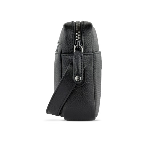Сумка кросс-боди женская BUGATTI ЭЛЬЗА | ELSA, чёрная, воловья кожа/полиэстер, 19х5,5х14 см