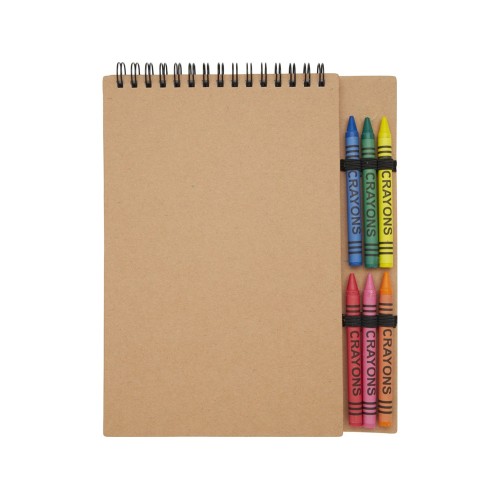 Doodle блокнот формата А5 с мягкой обложкой на спирали и набор мелков - Натуральный