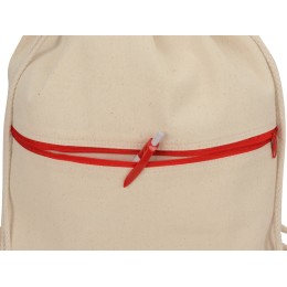 Рюкзак-мешок хлопковый Lark с цветной молнией, натуральный/красный