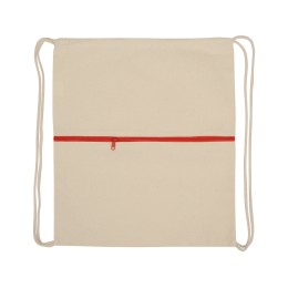 Рюкзак-мешок хлопковый Lark с цветной молнией, натуральный/красный