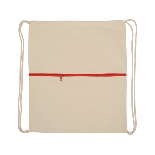 Рюкзак-мешок хлопковый Lark с цветной молнией, натуральный/красный