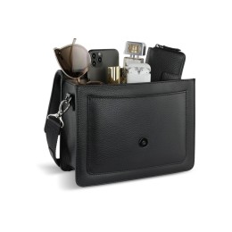 Сумка через плечо женская BUGATTI ЭЛЬЗА | ELSA, чёрная, воловья кожа/полиэстер, 25х8,5х20 см