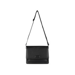 Сумка через плечо женская BUGATTI ЭЛЬЗА | ELSA, чёрная, воловья кожа/полиэстер, 25х8,5х20 см