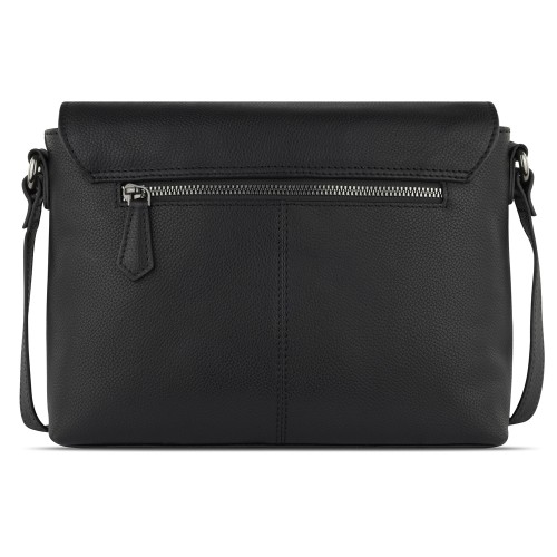 Сумка наплечная женская BUGATTI БЕЛЛА | BELLA, чёрная, воловья кожа/полиэстер, 25х8х20 см