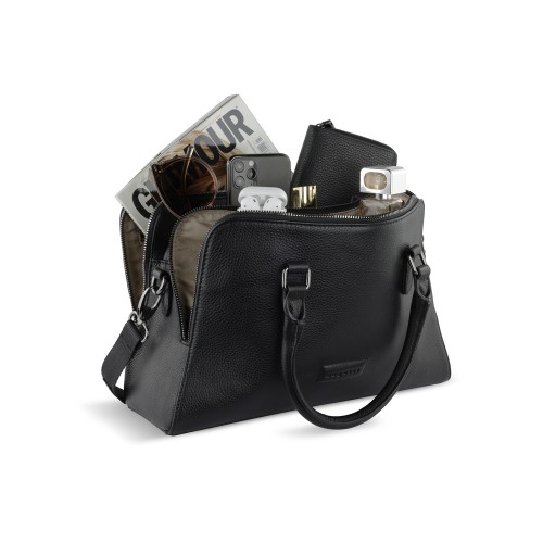 Сумка женская BUGATTI ЭЛЬЗА | ELSA, чёрная, воловья кожа/полиэстер, 32х13х22 см