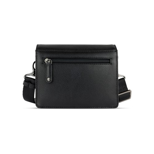 Сумка через плечо женская BUGATTI Elsa, чёрная, воловья кожа/полиэстер, 18,5х8,5х14,5 см