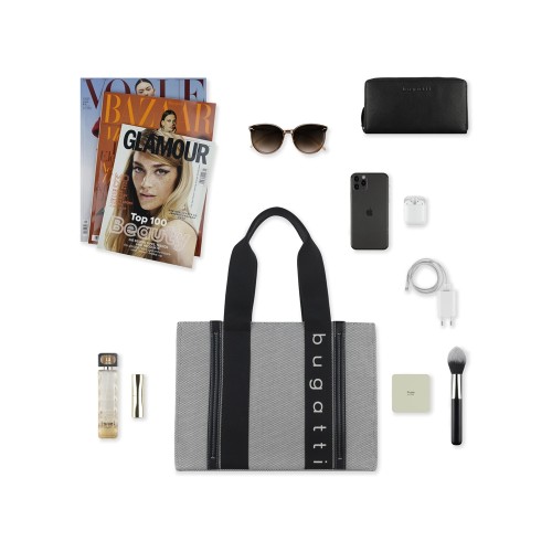 Сумка-тоут женская BUGATTI АМБРА | AMBRA, серо-черный цвет, хлопок/полиэстер, 36,5х19х27 см