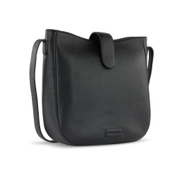 Сумка женская BUGATTI ЭЛЬЗА | ELSA, чёрная, воловья кожа/полиэстер, 29х8х27 см