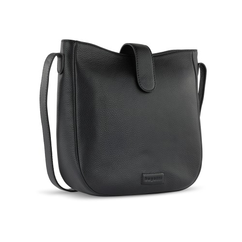 Сумка женская BUGATTI ЭЛЬЗА | ELSA, чёрная, воловья кожа/полиэстер, 29х8х27 см