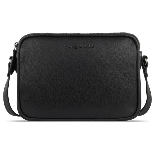 Сумка кросс-боди женская BUGATTI БЕЛЛА | BELLA, чёрная, воловья кожа/полиэстер, 22х6х15,5 см