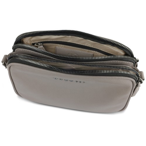 Сумка кросс-боди женская BUGATTI БЕЛЛА | BELLA, бежевая, воловья кожа/полиэстер, 22х6х15,5 см