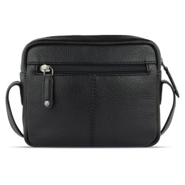 Сумка кросс-боди женская BUGATTI ЭЛЬЗА | ELSA, чёрная, воловья кожа/полиэстер, 19х5,5х14 см