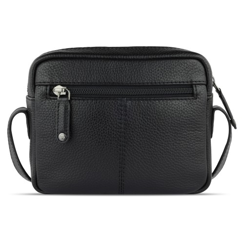 Сумка кросс-боди женская BUGATTI ЭЛЬЗА | ELSA, чёрная, воловья кожа/полиэстер, 19х5,5х14 см