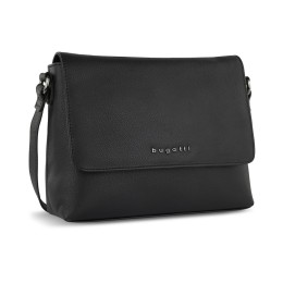 Сумка наплечная женская BUGATTI БЕЛЛА | BELLA, чёрная, воловья кожа/полиэстер, 25х8х20 см