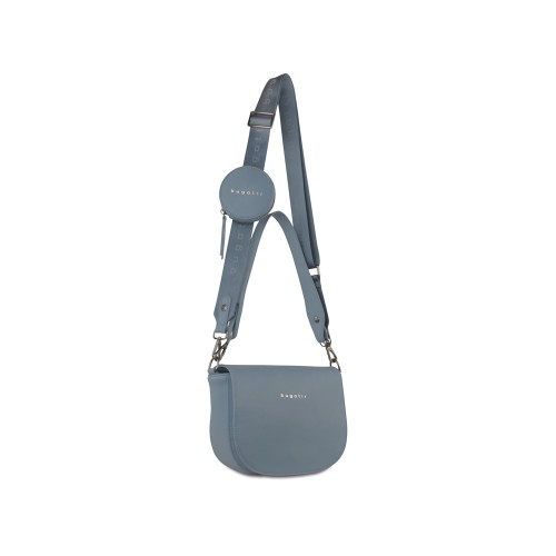 Сумка наплечная женская BUGATTI АЛМАТА | ALMATA, с кошельком, голубая, полиуретан, 27х6х18,5 см