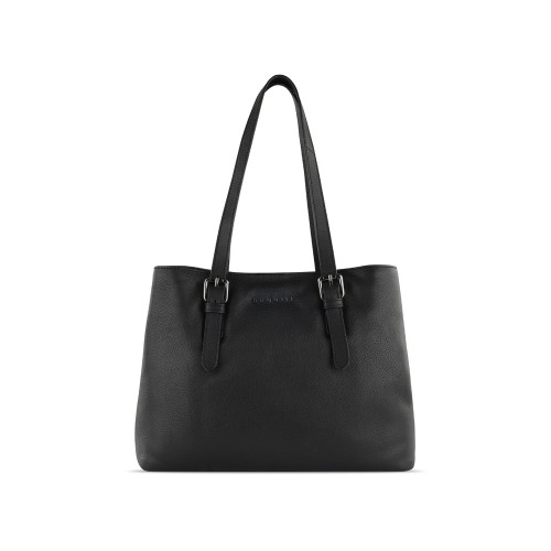 Сумка женская BUGATTI БЕЛЛА | BELLA, чёрная, воловья кожа/полиэстер, 33х14х25 см