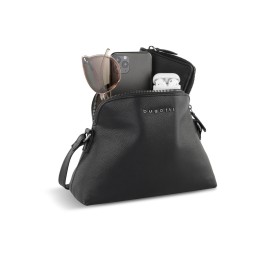 Сумка наплечная женская BUGATTI БЕЛЛА | BELLA, чёрная, воловья кожа/полиэстер, 23х8х17 см