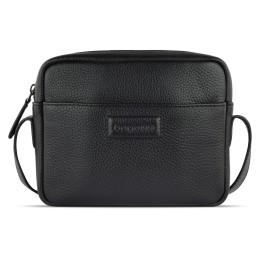 Сумка кросс-боди женская BUGATTI ЭЛЬЗА | ELSA, чёрная, воловья кожа/полиэстер, 19х5,5х14 см