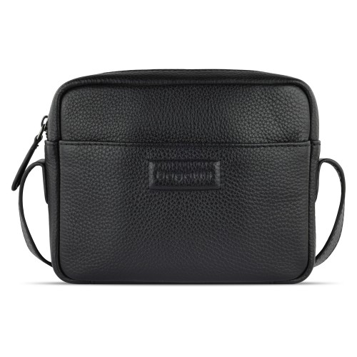 Сумка кросс-боди женская BUGATTI ЭЛЬЗА | ELSA, чёрная, воловья кожа/полиэстер, 19х5,5х14 см