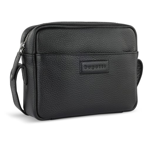 Сумка кросс-боди женская BUGATTI ЭЛЬЗА | ELSA, чёрная, воловья кожа/полиэстер, 19х5,5х14 см