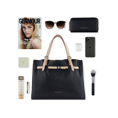 Сумка наплечная женская BUGATTI ЭЛЛА | ELLA, черная, полиуретан, 37,5х13,5х28 см