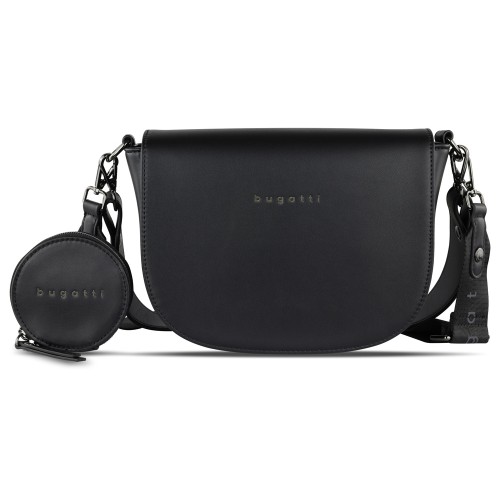 Сумка наплечная женская BUGATTI АЛМАТА | ALMATA, с кошельком, чёрная, полиуретан, 27х6х18,5 см