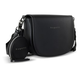 Сумка наплечная женская BUGATTI АЛМАТА | ALMATA, с кошельком, чёрная, полиуретан, 27х6х18,5 см
