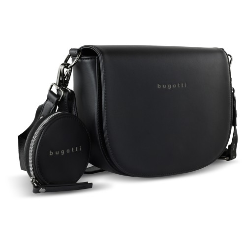 Сумка наплечная женская BUGATTI АЛМАТА | ALMATA, с кошельком, чёрная, полиуретан, 27х6х18,5 см