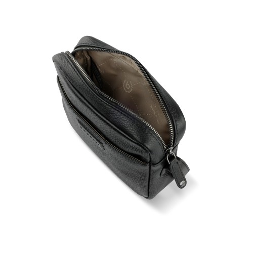 Сумка кросс-боди женская BUGATTI ЭЛЬЗА | ELSA, чёрная, воловья кожа/полиэстер, 19х5,5х14 см