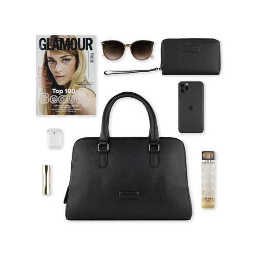 Сумка женская BUGATTI ЭЛЬЗА | ELSA, чёрная, воловья кожа/полиэстер, 32х13х22 см