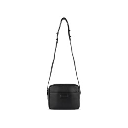 Сумка кросс-боди женская BUGATTI ЭЛЬЗА | ELSA, чёрная, воловья кожа/полиэстер, 19х5,5х14 см
