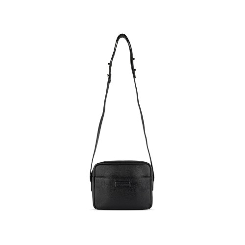 Сумка кросс-боди женская BUGATTI ЭЛЬЗА | ELSA, чёрная, воловья кожа/полиэстер, 19х5,5х14 см